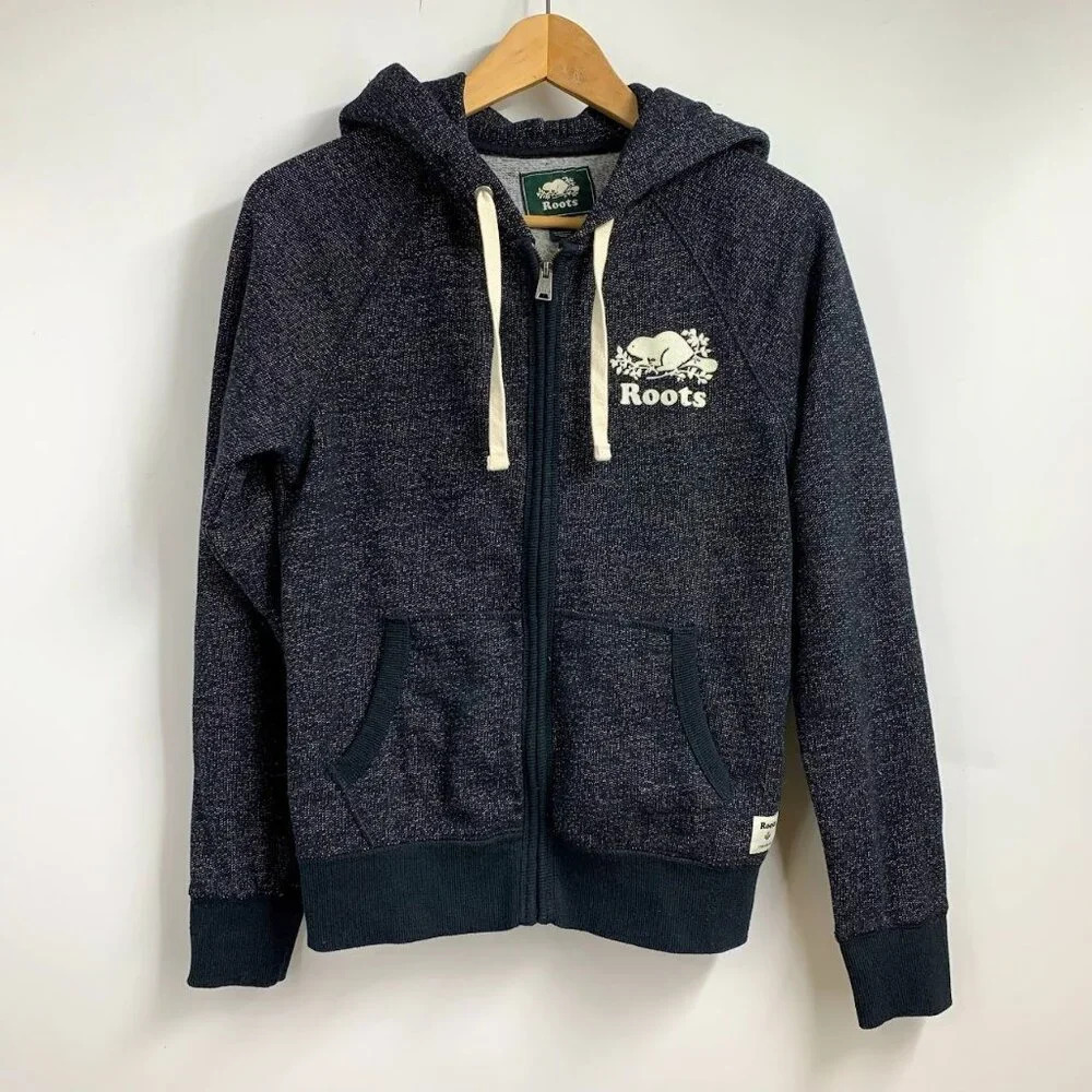 Roots Canada Gray Full Zip Thick Cotton‎ Blend Hooded Classic Sweatshirt Size XS